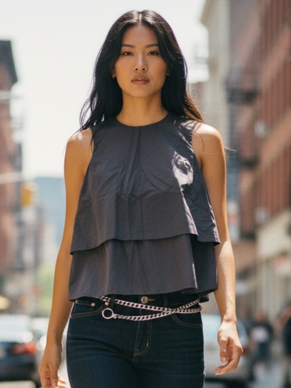 Theory Black Layered Ruffle Sleeveless Top Size M